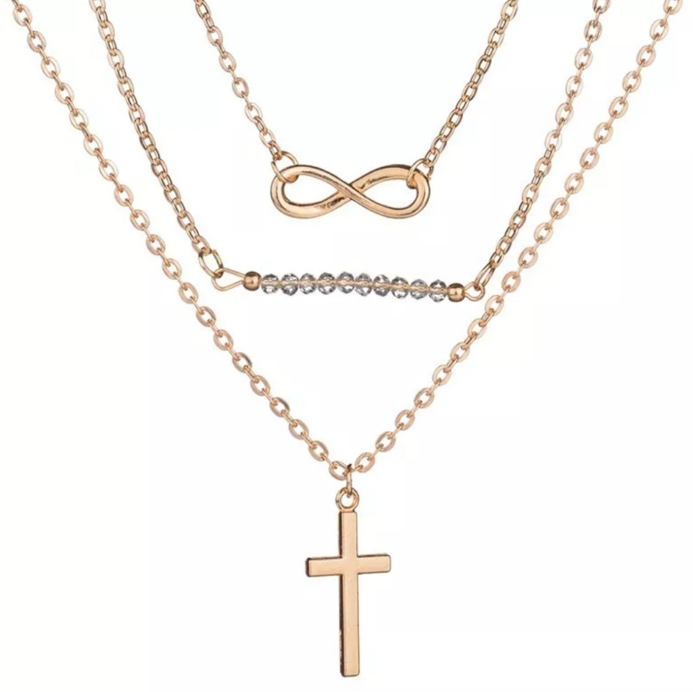 Gold Tone Layered Cross Infinity Necklace - Picture 3 of 6
